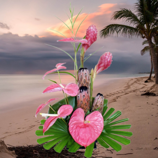 "Tropical Bliss Pink Hearts and Flowers"